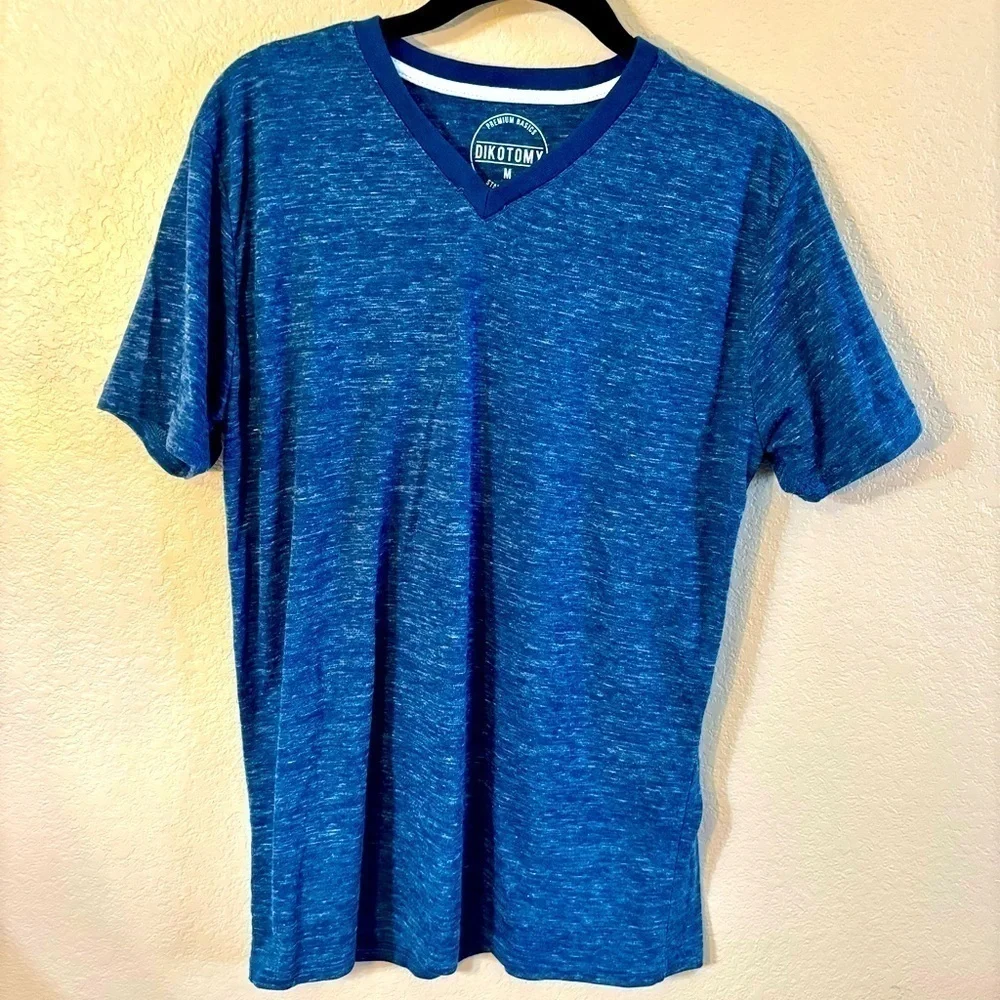 🇺🇸 Dikotomy Men’s Tee Medium Heathered Navy Blue V-Neck Short Sleeves Soft